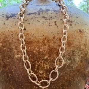 Bronze Milor Necklace Rose Gold Hammered Oval Links 24 Inches Made in Italy